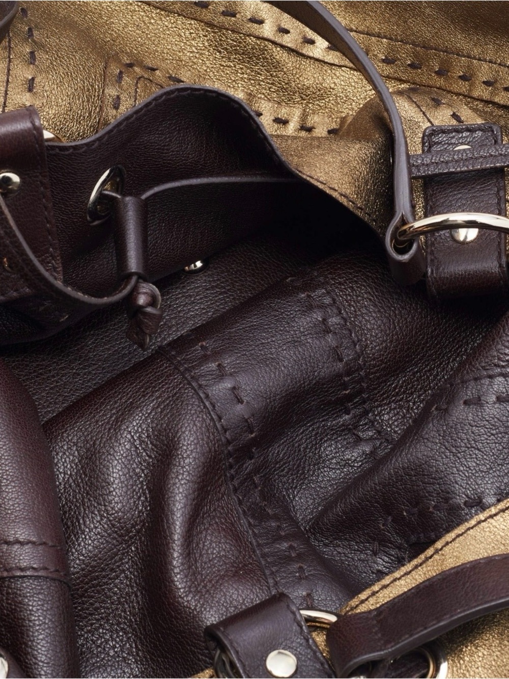 Yves Saint Laurent calf skin reversible, double sac Y tote. Bronze and Chocolate - Picture 11 of 14